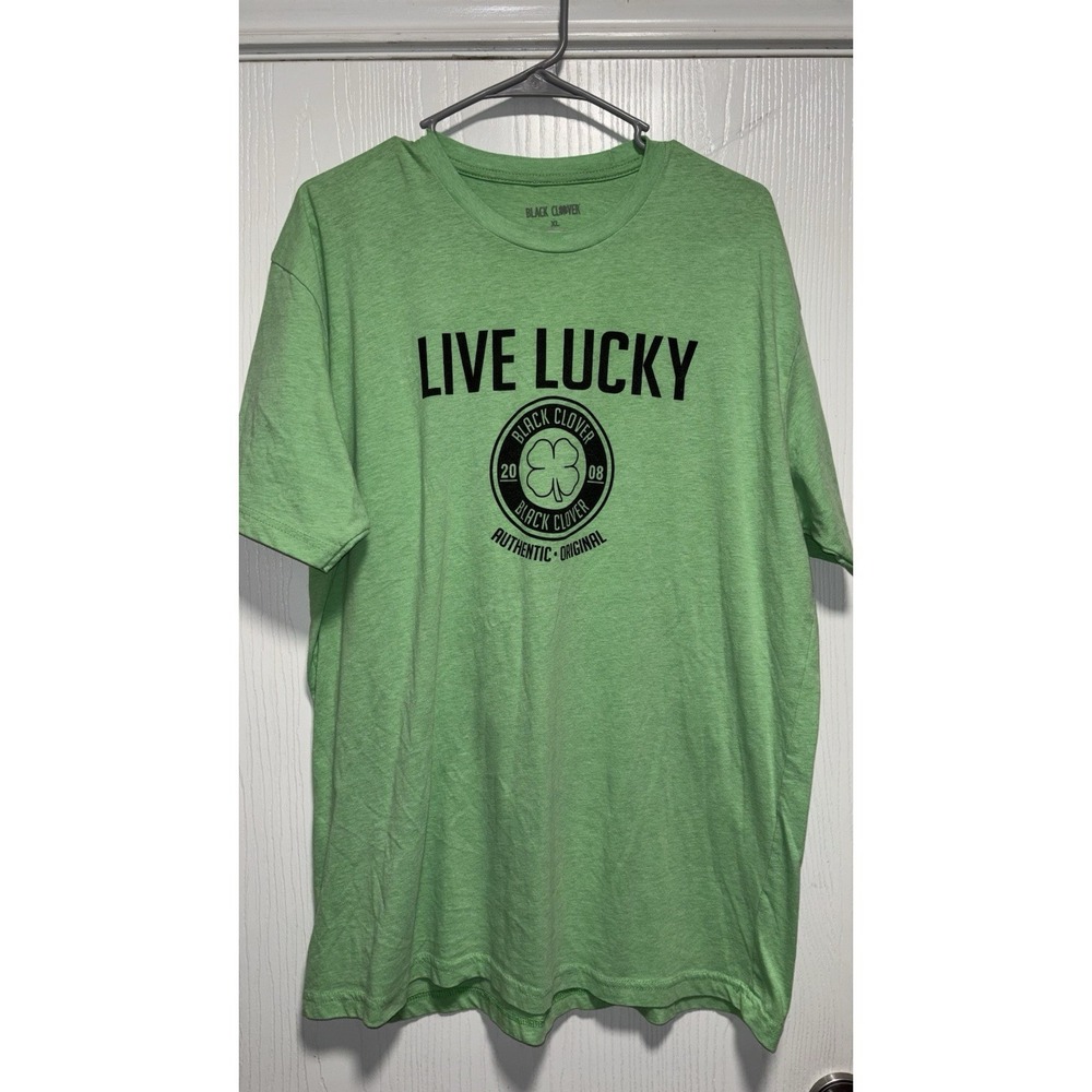 Black Clover Shirt Mens XLarge Green Live Lucky Clover Graphic Tee Tagless